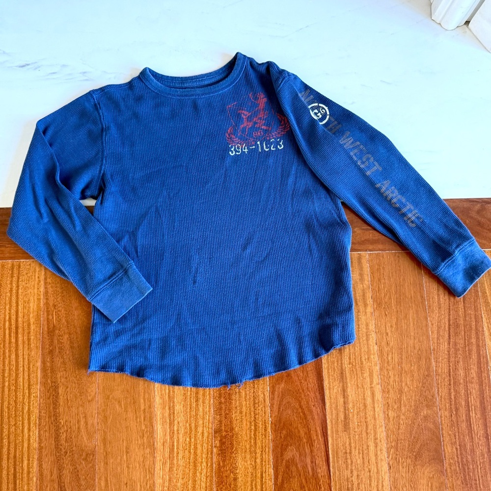 GAP Boys Thermal Top Shirts Navy Long Sleeve Tee with Red Accents Size S 6:7